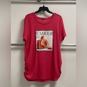 Short Sleeve Side Cinch waffle top w) L’AMOUR patch (NEW)
